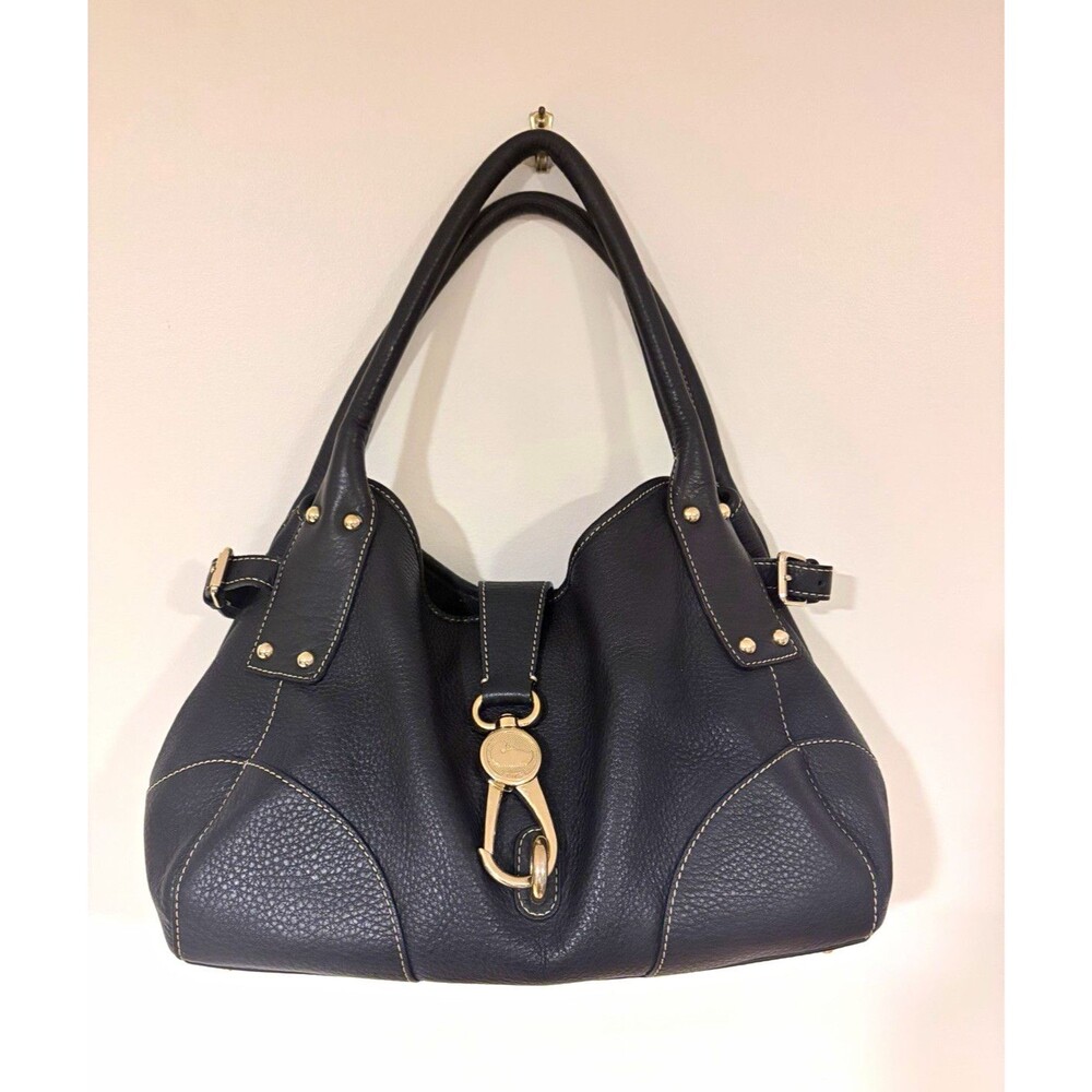 Dooney & Bourke Black Pebbled Satchel Top Handle, Clasp, Pink Lining, Duck
